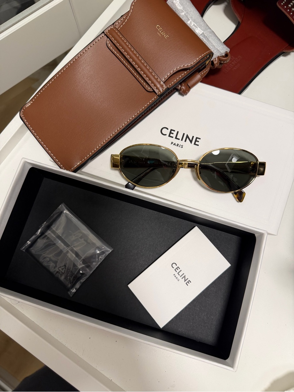 Celine Gold Metal Frame Sunglasses with Green Lenses